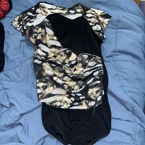 Black and tan detailed dance leotard